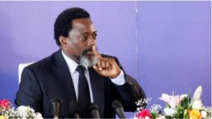  Joseph Kabila, alors président congolais, lors d'une conférence de presse, le 26 janvier 2018, à Kinshasa. REUTERS/Kenny Katombe 