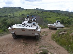 MONUSCO Des Casques bleus du bataillon indien de la MONUSCO à Birundule, dans la province du Nord-Kivu, en RDC. La mission onusienne y a établi une unité de combat statique pour proteger le retour des personnes déplacées dans leurs villages reculés