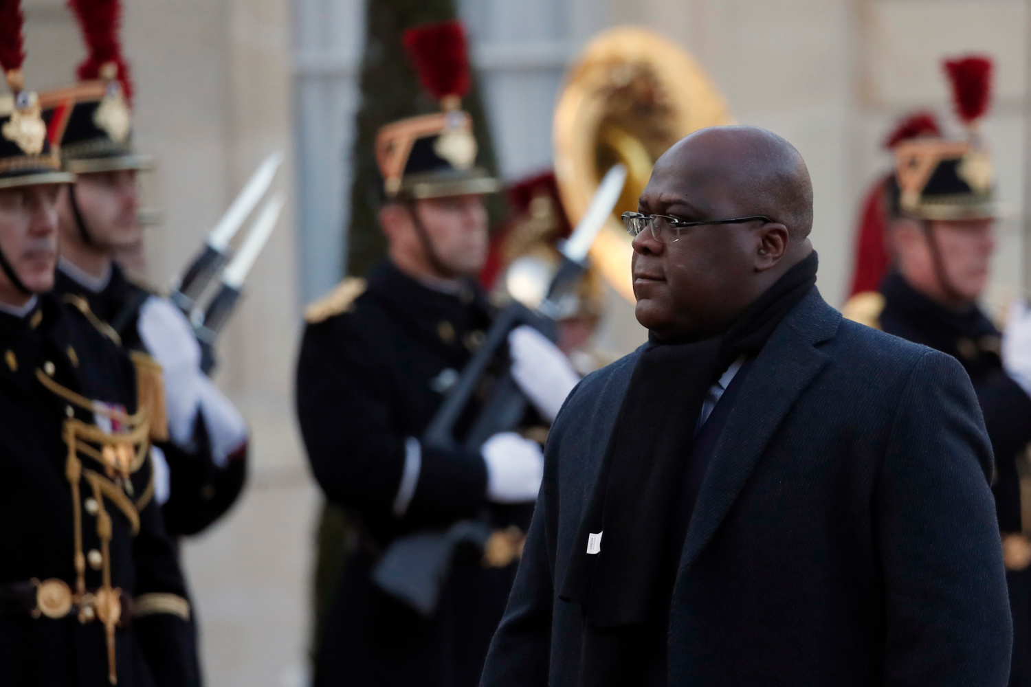 Congolese President Felix Tshisekedi before a meeting with French President Emmanuel Macron, in Paris, Nov. 12, 2019