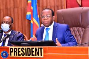 Le Président du Sénat Modeste Bahati lors de l’examen de la loi autorisant la ratification par la RDC de l'accord portant création de la zone de libre-échange continentale africaine le 01/04/2021. Photo Sénat RDC