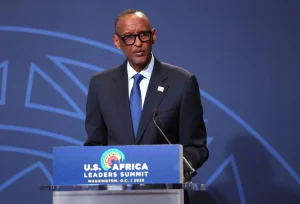 President of Rwanda Paul Kagame delivers remarks during the Space Forum at the U.S. - Africa Leaders Summit in Washington, D.C., on December 13, 2022.